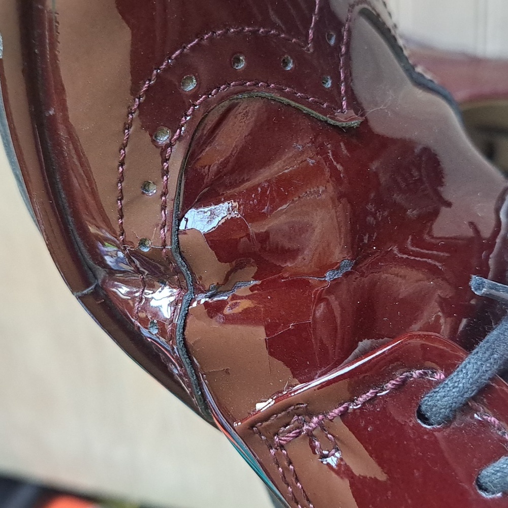 Fly London Oxford Lace Up Burgundy Patent Leather Wedge Comfort Shoes - Picture 10 of 13